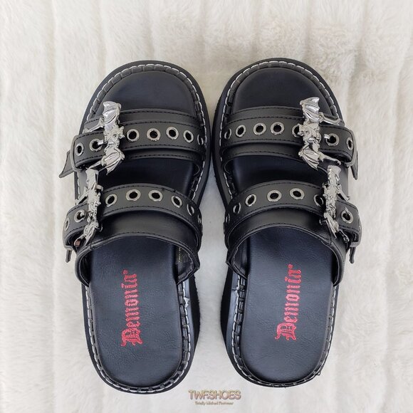Emily 2" Platform Bat Buckle Slip On Goth Sandals Shoes 100 Restocked - Picture 5 of 9